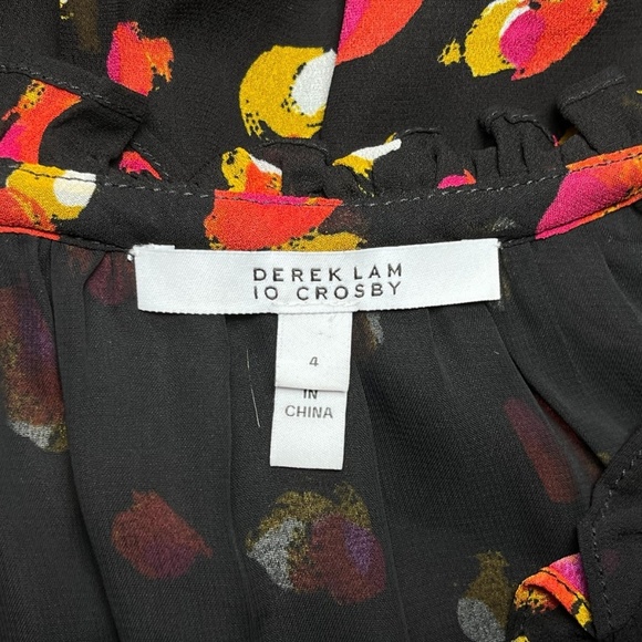 Derek Lam 10 Crosby Black Sheer Long Sleeve Mini Dress Red Print Designer Size 4 - Picture 4 of 7